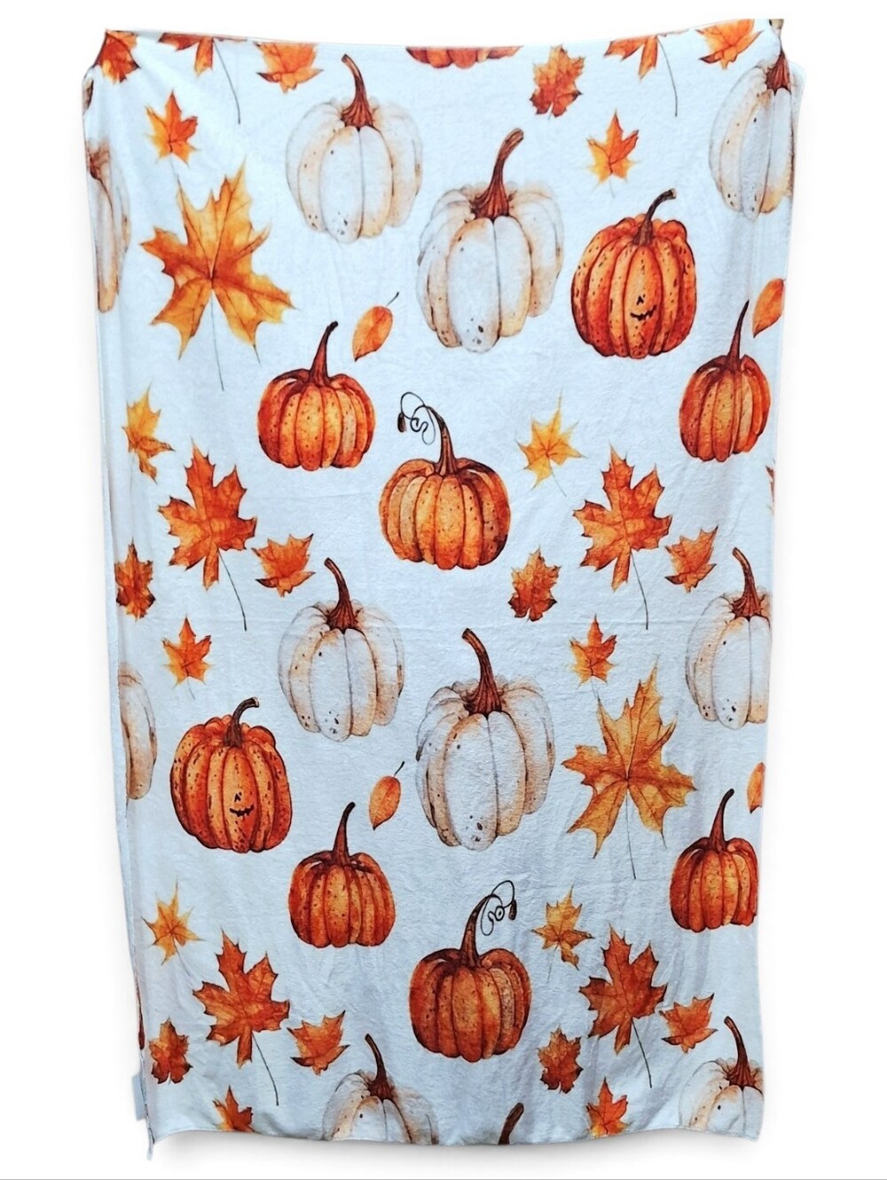 Autumn Pumpkins & Maple Fall Leaves Plush Blanket